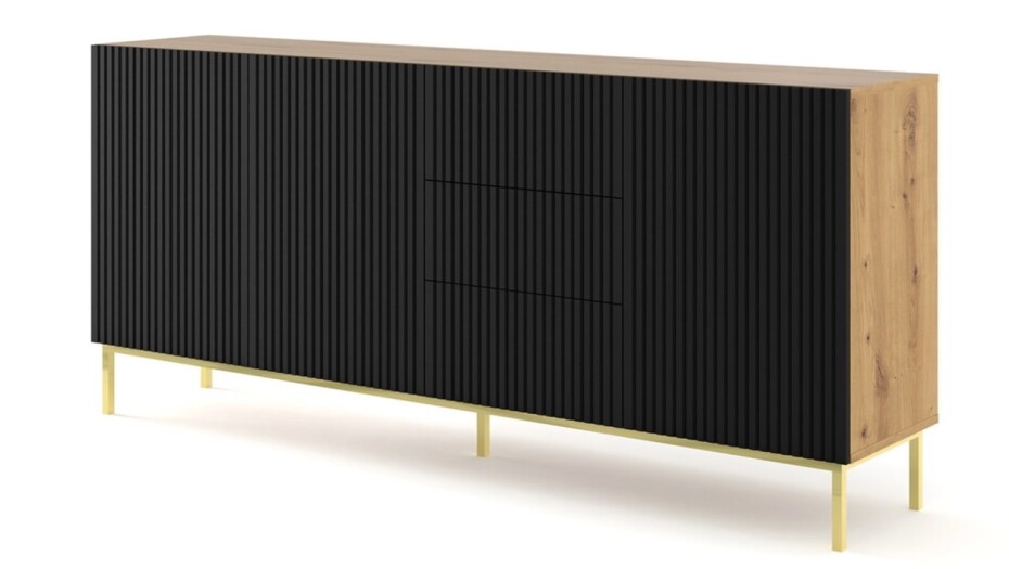ARTBm Komoda RAVENNA B 3D3S 200 | dub artisan / černá matná Provedení: Dub artisan / černý mat / zlaté nohy - main (2)