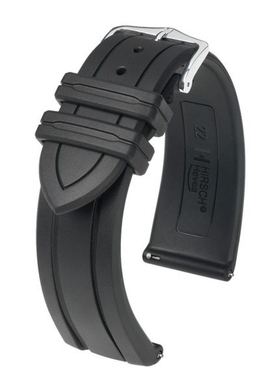 Řemínek Hirsch Hevea - černý - 22 mm - L – Standardní délka (doporučujeme) - 20 mm - Stříbrná - main (0)