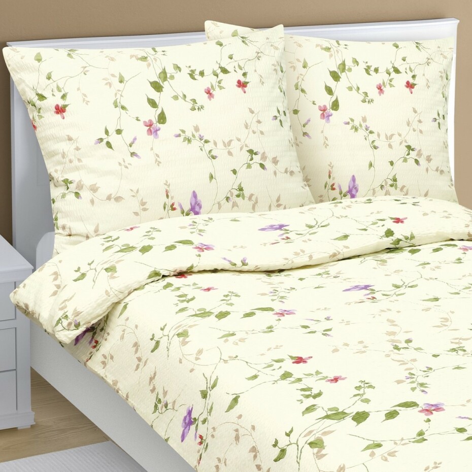 Bellatex Krepové povlečení Fialky smetanová, 140 x 220 cm, 70 x 90 cm - main (1)