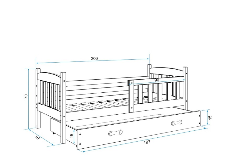 BMS Dětská postel KUBUŠ 1 s úložným prostorem | bílá 90 x 200 cm Barva: bílá / šedá, Rozměr: 200 x 90 cm - main (10)