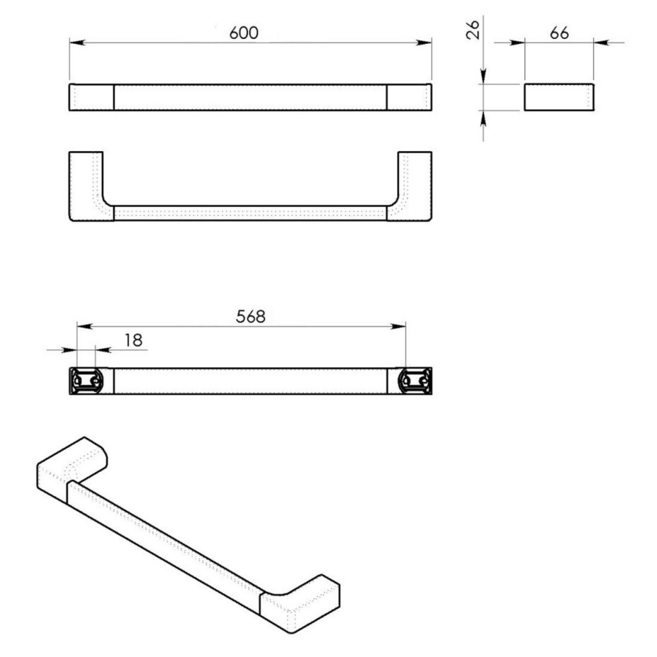 GEDY PI216014 Pirenei držák ručníků 60 x 6,6 cm, černá mat - main (1)