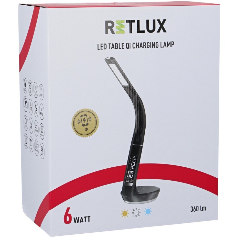 Retlux RTL 204 Stolní LED lampa s displejem a Qi dobíjením černá, 6 W - main (14)