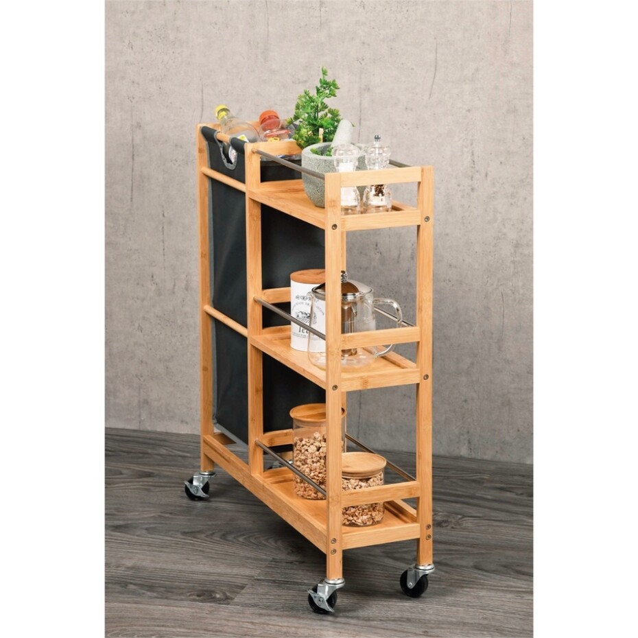 Kesper 24857 Police na kolečkách s košem na lahve bambus, 78 x 20 x 68 cm - main (1)