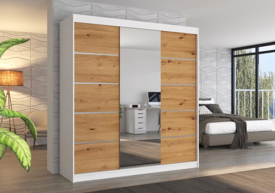 ArtAdrk Šatní skříň BERGEN | bílá/dub artisan 200 cm - main (1)