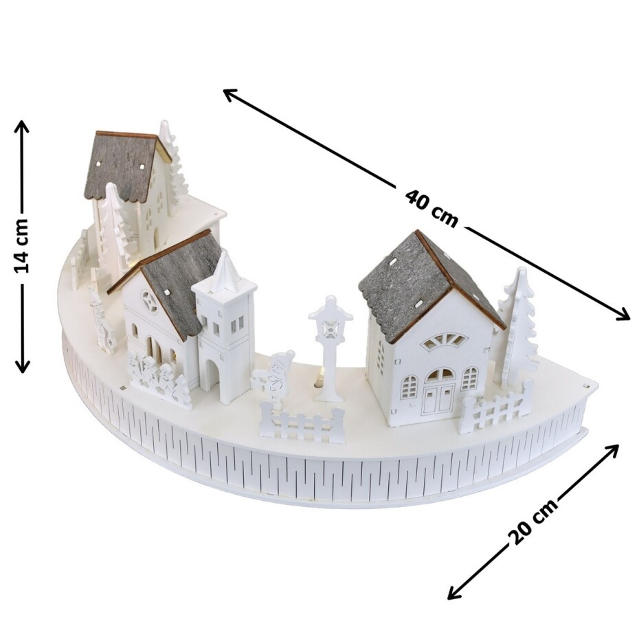 Dřevěná svítící LED dekorace Vesnička s kostelíkem, 40 x 14 x 20 cm, půlkruh - main (2)