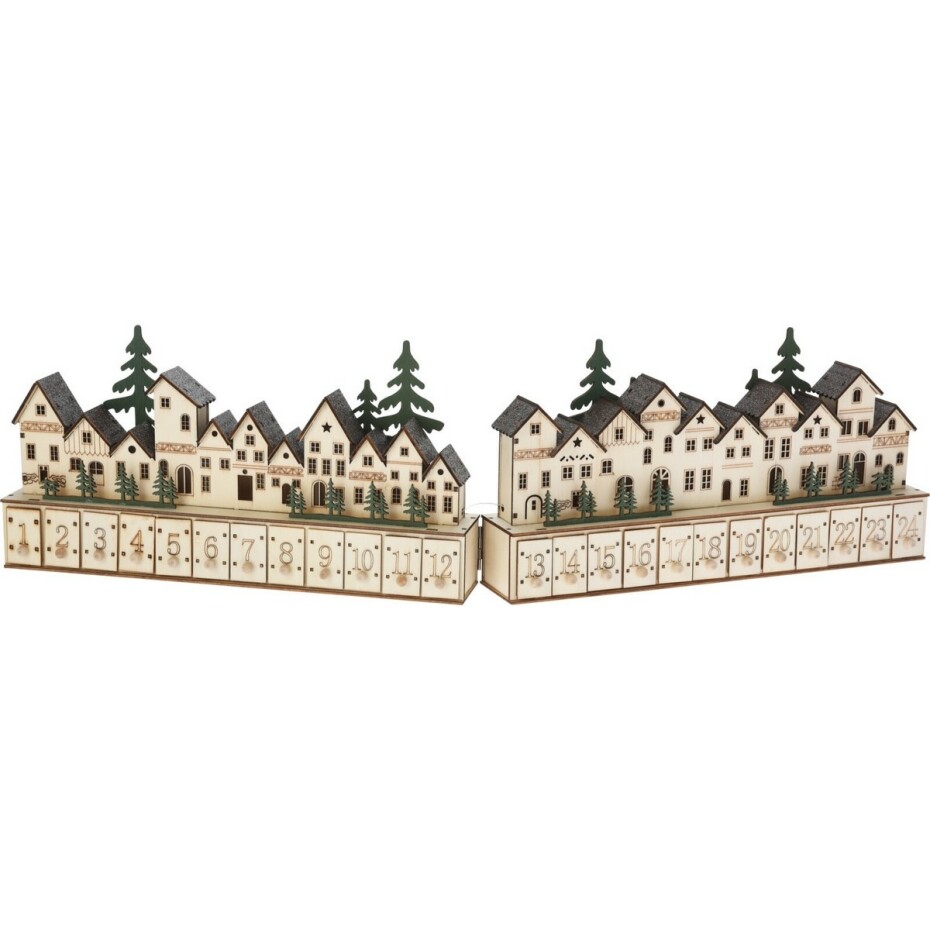 LED Dřevěný adventní kalendář Vánoční ulice, 12x LED, 70 cm, 2x AAA - main (0)