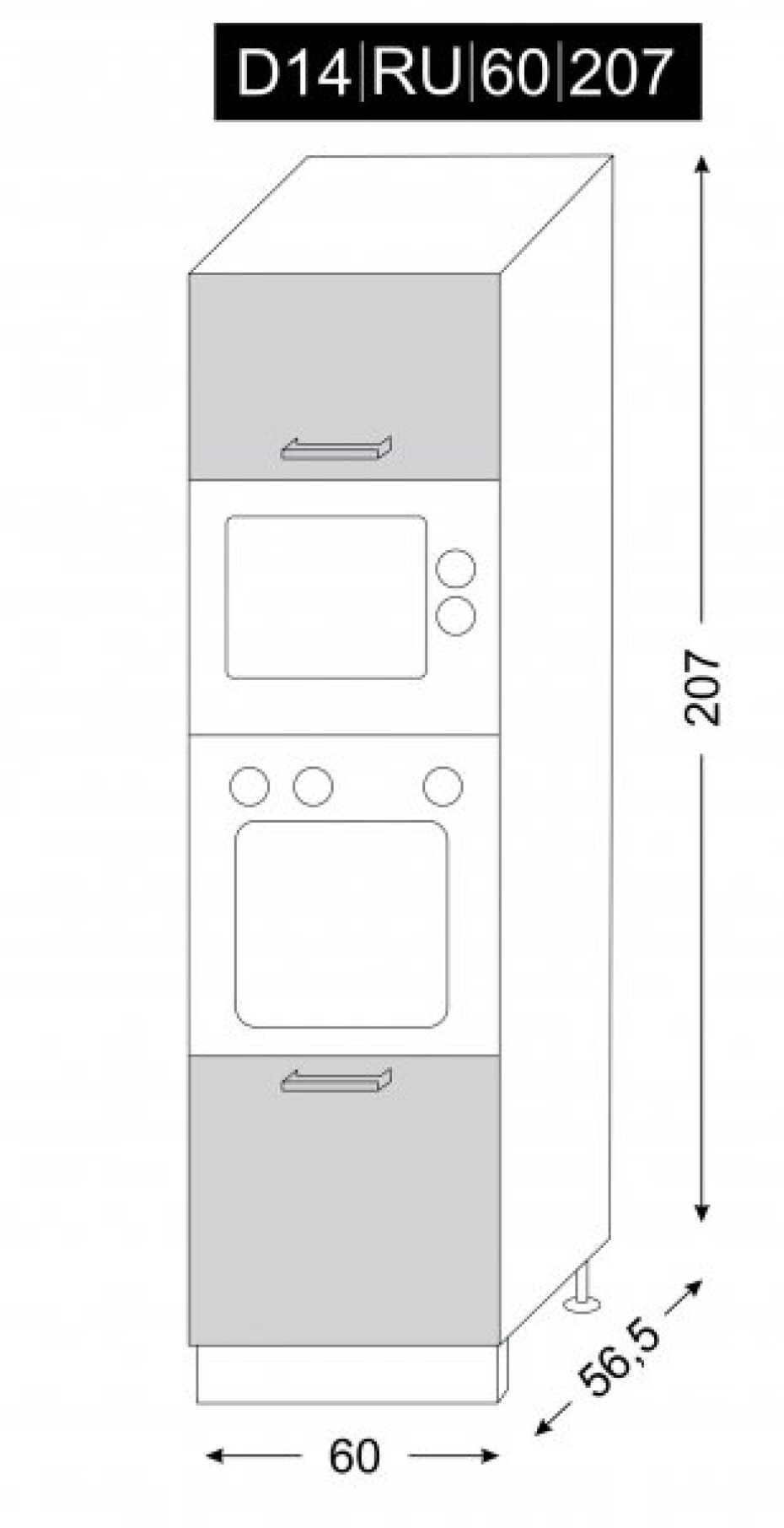 ArtExt Kuchyňská skříňka vysoká pro vestavné spotřebiče ESSEN | D14RU 60 207 Barva korpusu: Grey - main (19)