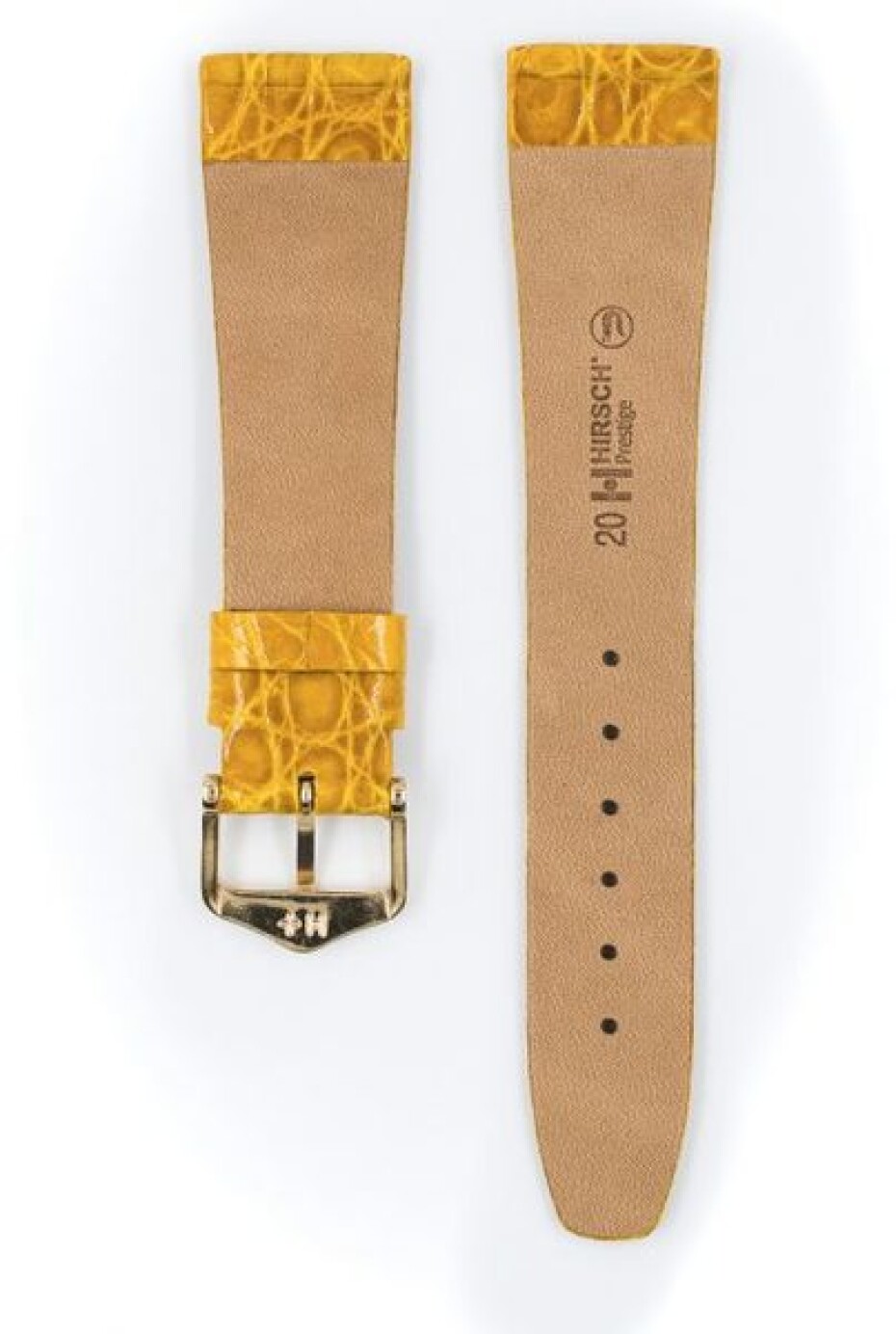 Řemínek Hirsch Prestige Crocodile - žlutý - 18 mm - L – Standardní délka (doporučujeme) - 14 mm - Zlatá - main (2)