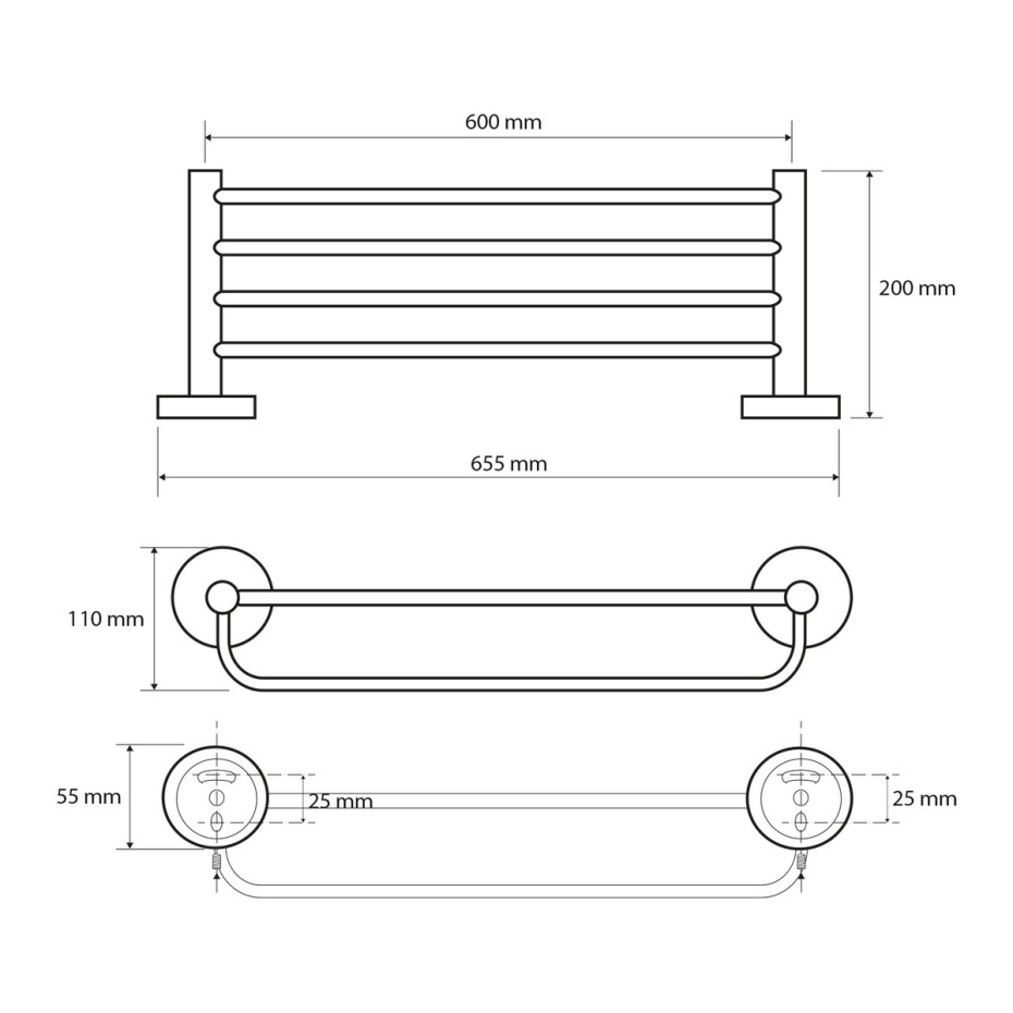 SAPHO XR415 X-Round E polička na ručníky s hrazdou 65 cm,stříbrná - main (2)