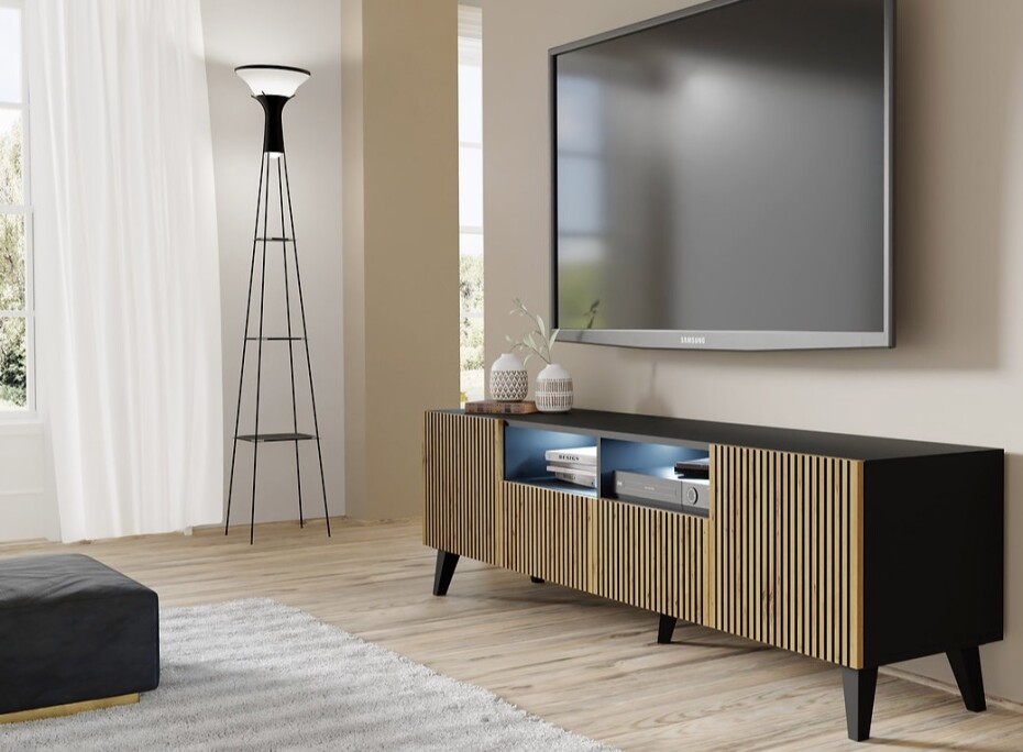 ARTBm TV stolek RAVENNA F 2D2S 200 | černá matná / dub artisan Provedení: Černá matná / dub artisan / černé nohy - main (6)