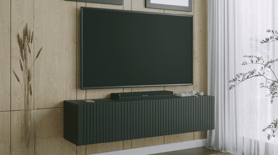 ArtExt Závěsný TV stolek JOY | 150 cm Barva: Černý lesk (drážky) - main (4)