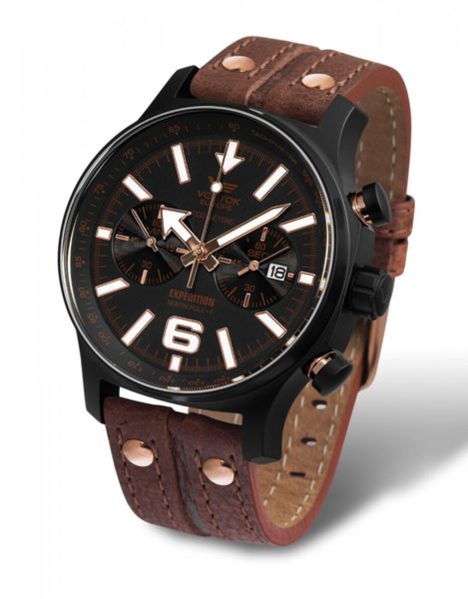 Kožený řemínek Vostok Europe pro Expedition 6S21-5953230 - hnědý/zlatá spona - main (2)