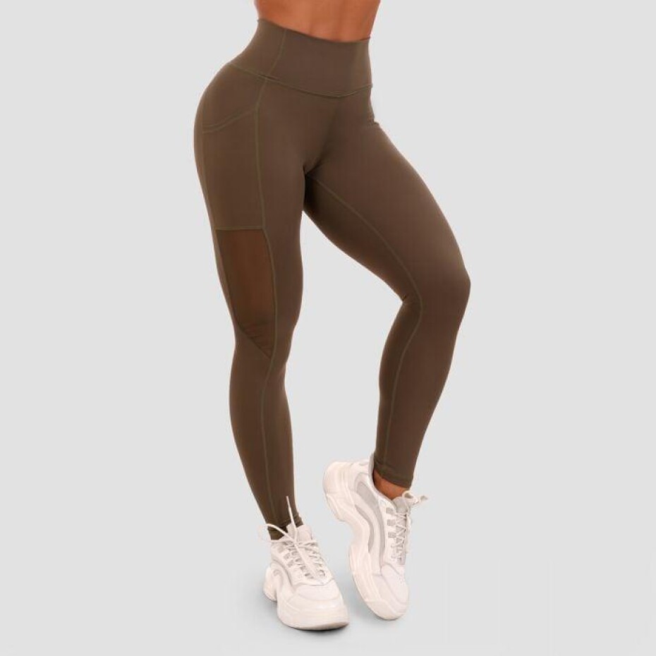 GymBeam Dámské legíny Mesh Panel olive - main (0)