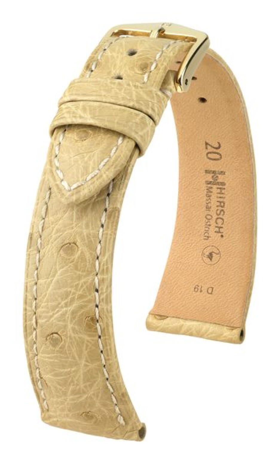 Řemínek Hirsch Massai Ostrich - béžový - 21 mm - L – Standardní délka (doporučujeme) - 18 mm - Zlatá - main (0)