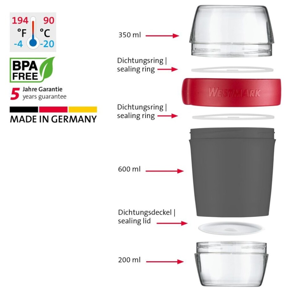 Westmark Třídílná dóza na jídlo, 1150 ml, antracit - main (5)