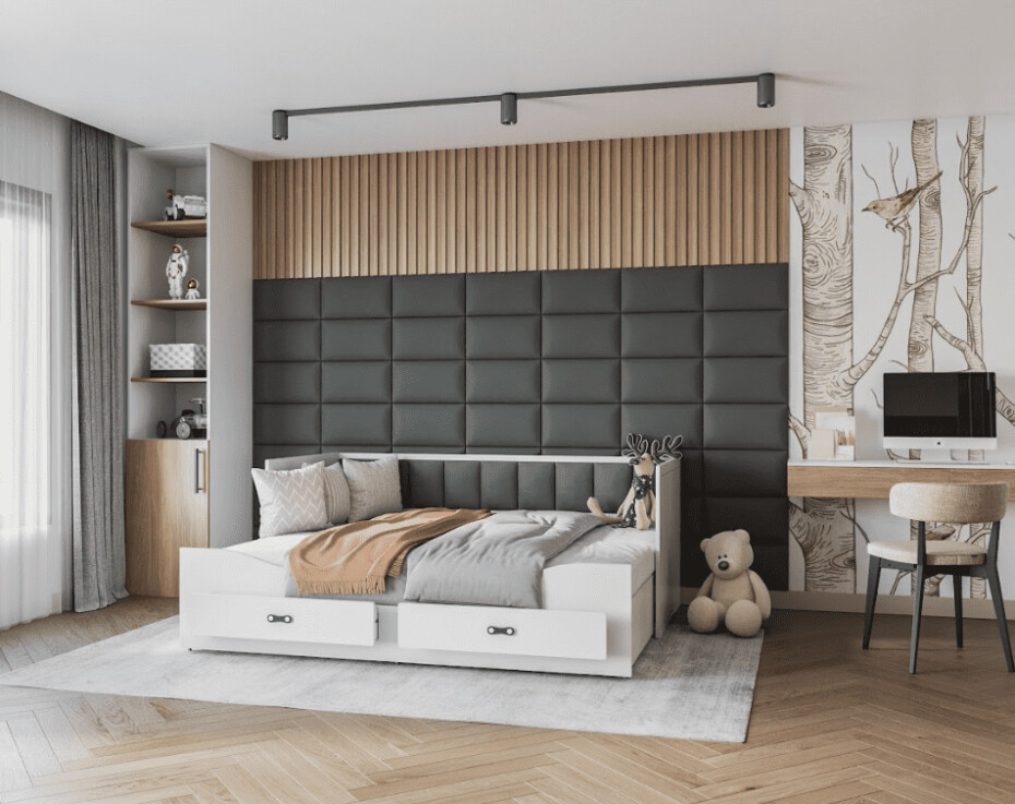 ArtAJ Rozkládací postel EMMELINE s matrací | bílá/grafit 80 x 200 cm - main (2)