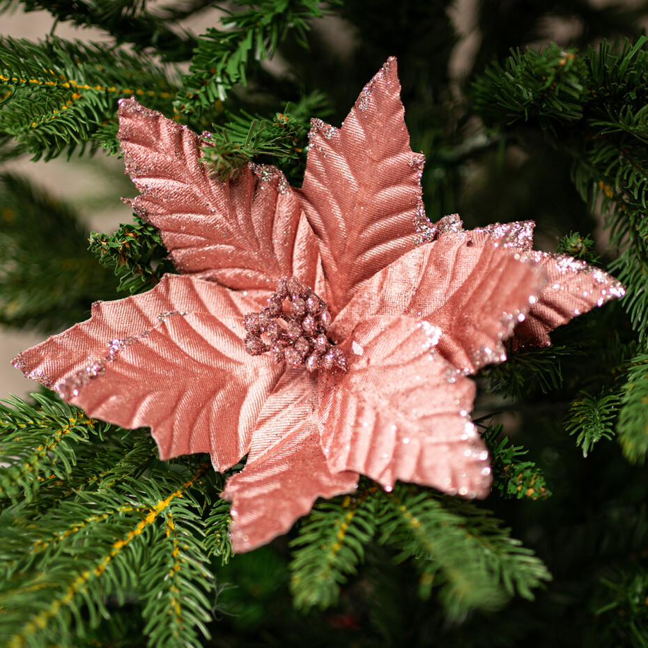 Květ vánoční růže 22 cm, samet, růžová - main (1)