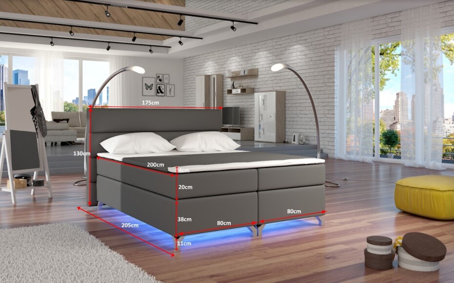 Artelta Manželská postel AMADEO Boxspring s LED osvětlením | 140 x 200 cm Barva: BAO 04 - Sawana 05 (šedá) - main (13)