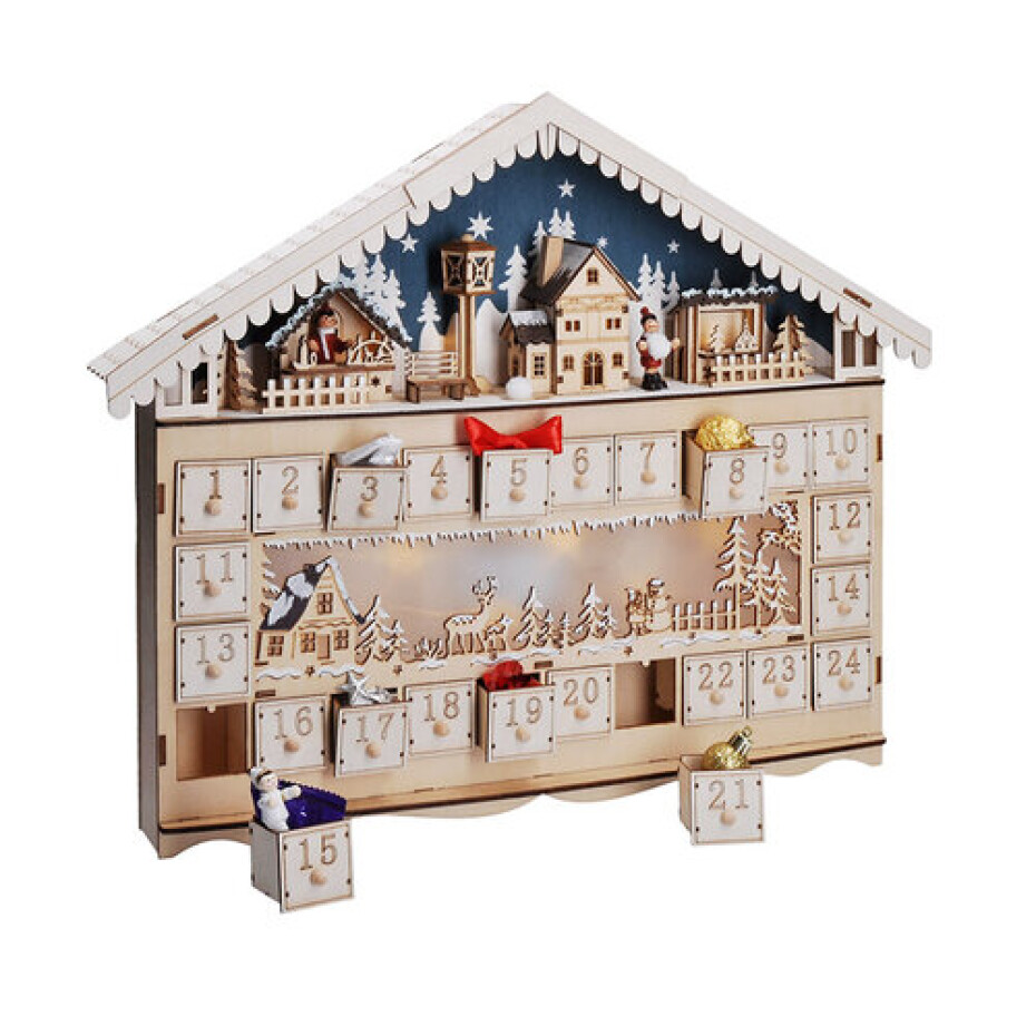 Solight LED adventní kalendář  horská chata, 10x LED, 50x40cm, 2x AA - main (1)