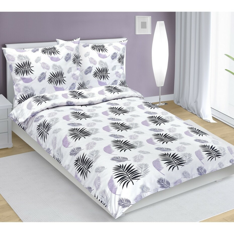 Bellatex Flanelové povlečení Peříčko fialová, 140 x 220 cm, 70 x 90 cm - main (0)