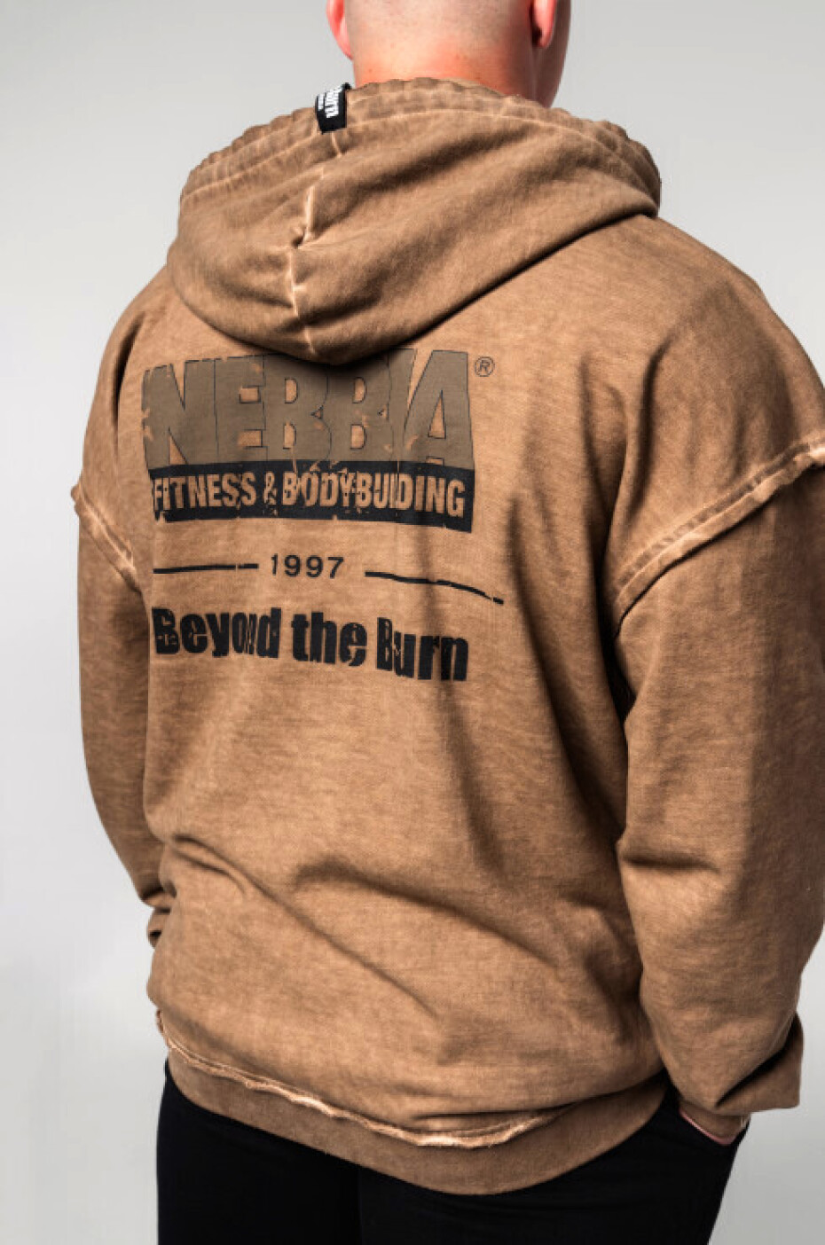 Pánská mikina Nebbia  Washed-off Zip Up Hoodie GYM BRO Light Brown M - main (1)