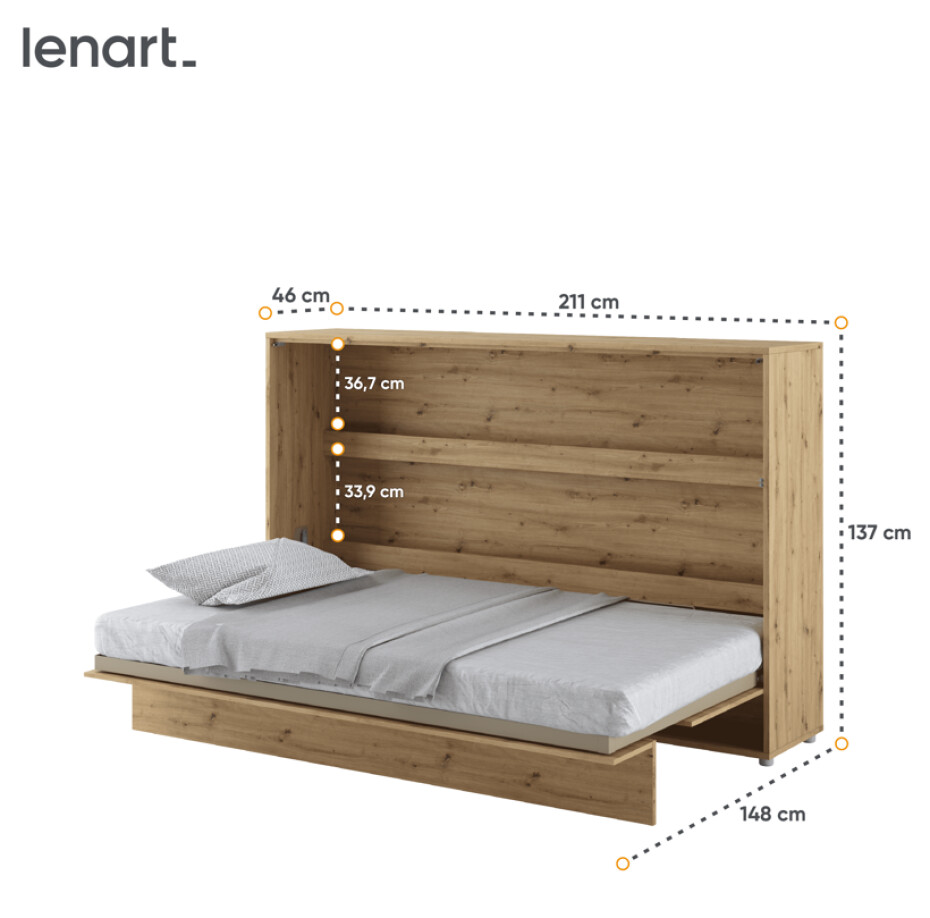 Dig-net nábytek Sklápěcí postel Lenart BED CONCEPT BC-05 | 120 x 200 cm Barva: Dub artisan - main (24)