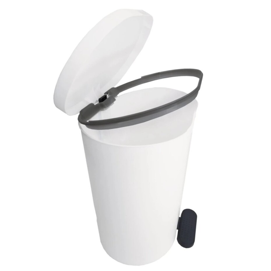 Denox Oval pedálový odpadkový koš 8 l, plast, bílý, 8 l - main (2)