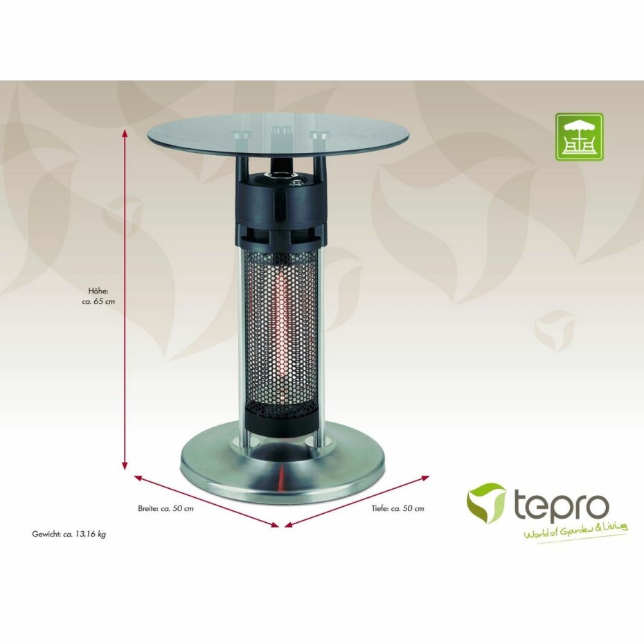 Tepro 2142 Venkovní topidlo se skleněnou deskou Monterey, 1200 W - main (2)