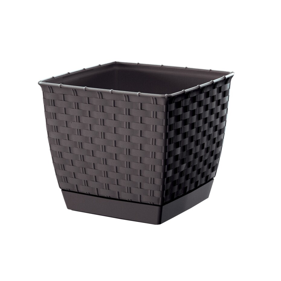 Plastový květináč Ratolla Square tmavě hnědá, 19 x 15,9 cm - main (0)