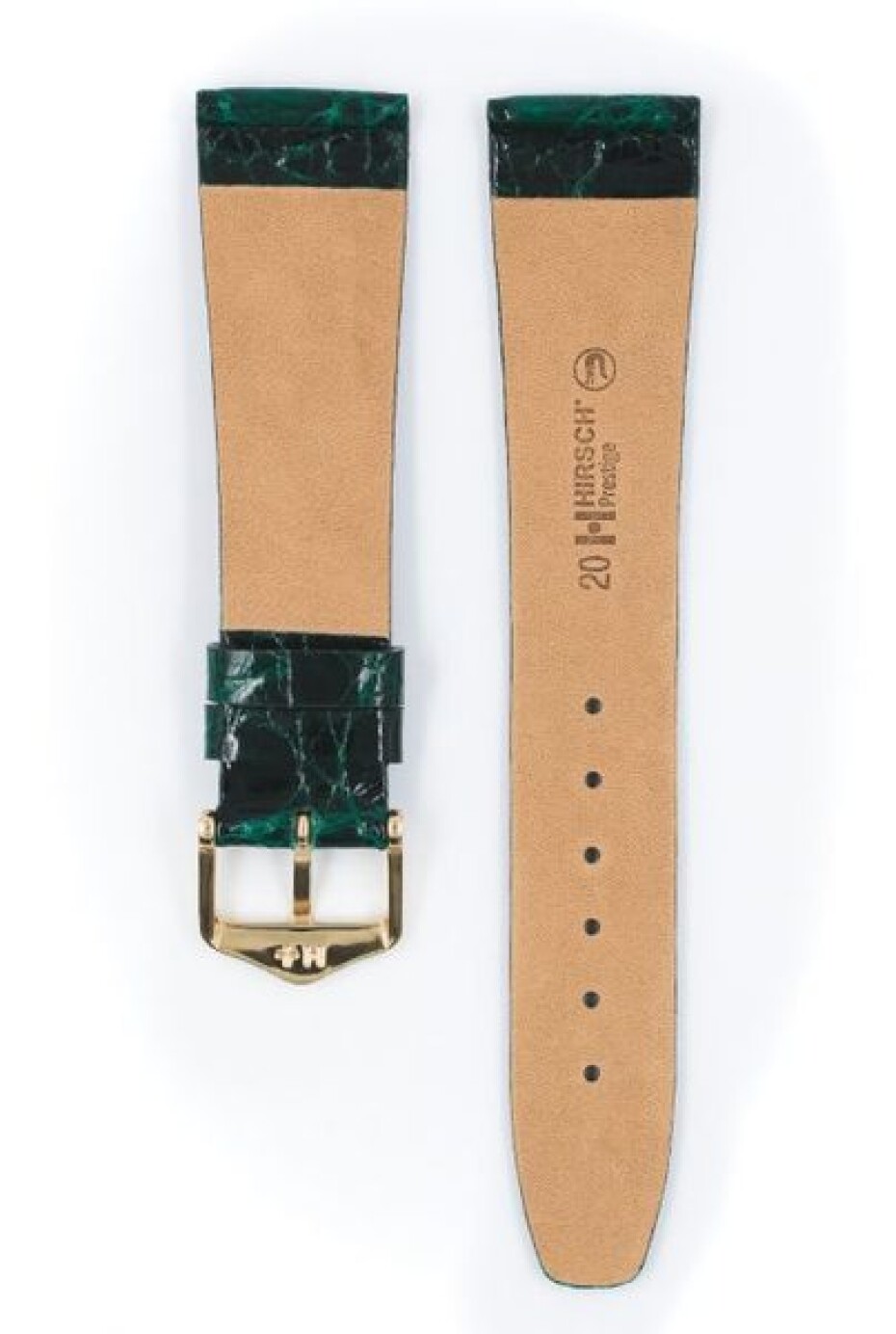 Řemínek Hirsch Prestige Crocodile - tmavě zelený - 17 mm - L – Standardní délka (doporučujeme) - 14 mm - Zlatá - main (2)