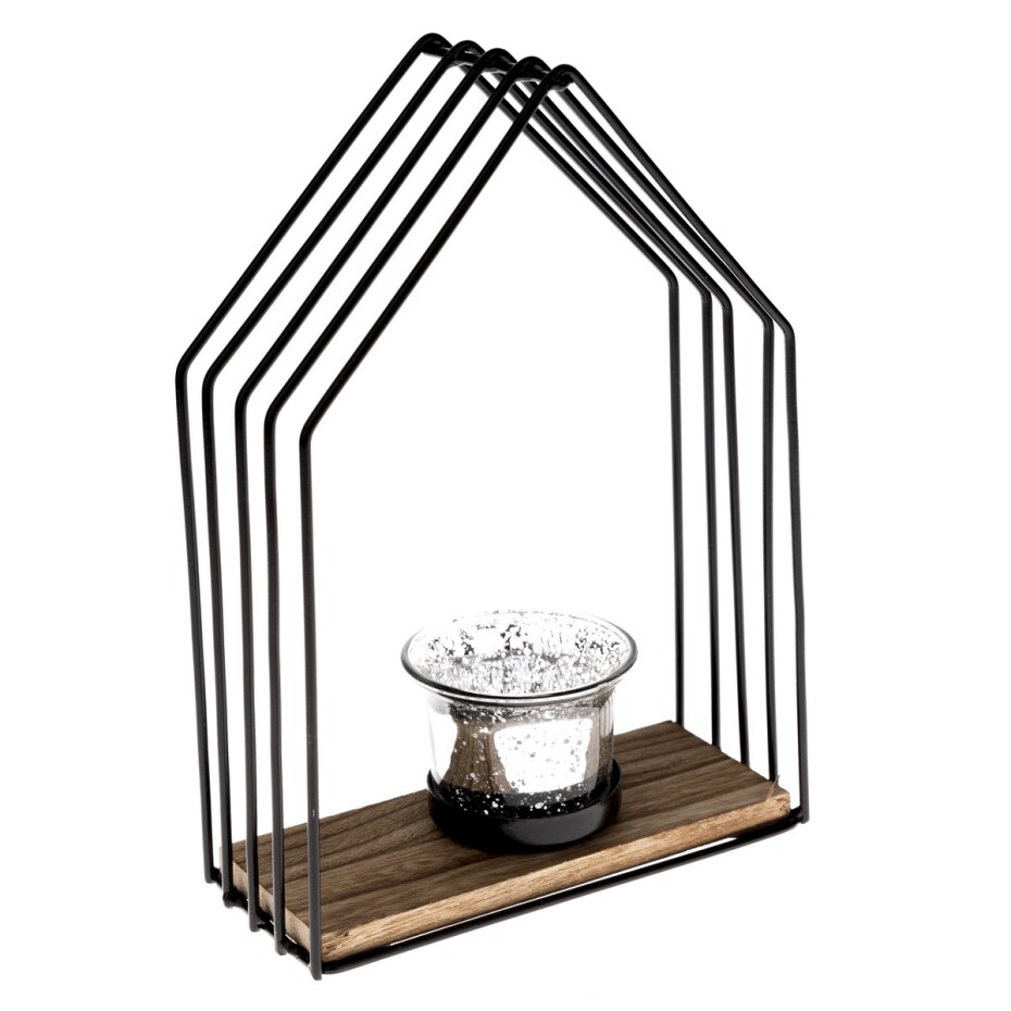 Kovový svícen Celestial house černá, 15 x 22 x 6,5 cm - main (0)