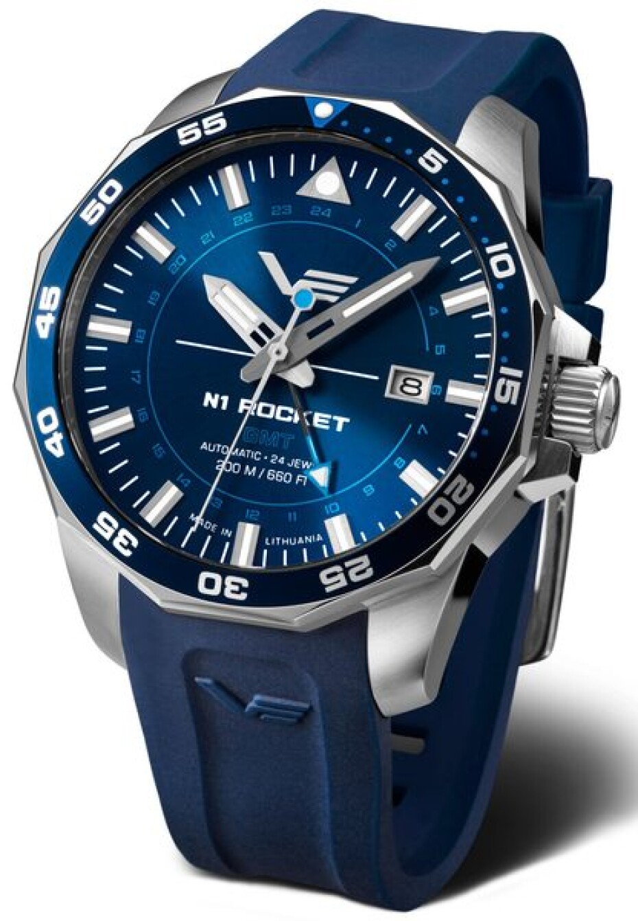 Vostok Europe N-1 Rocket Automatic GMT NH34-225A712S - Modrý silikonový řemínek - main (1)