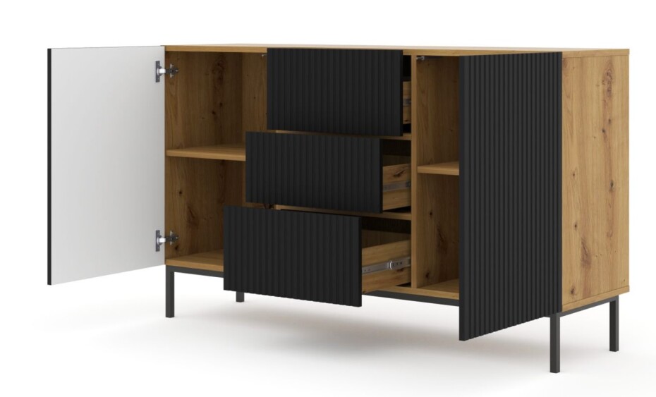 ARTBm Komoda RAVENNA B 2D3S 150 | dub artisan / černá matná Provedení: Dub artisan / černý mat / černé nohy - main (9)