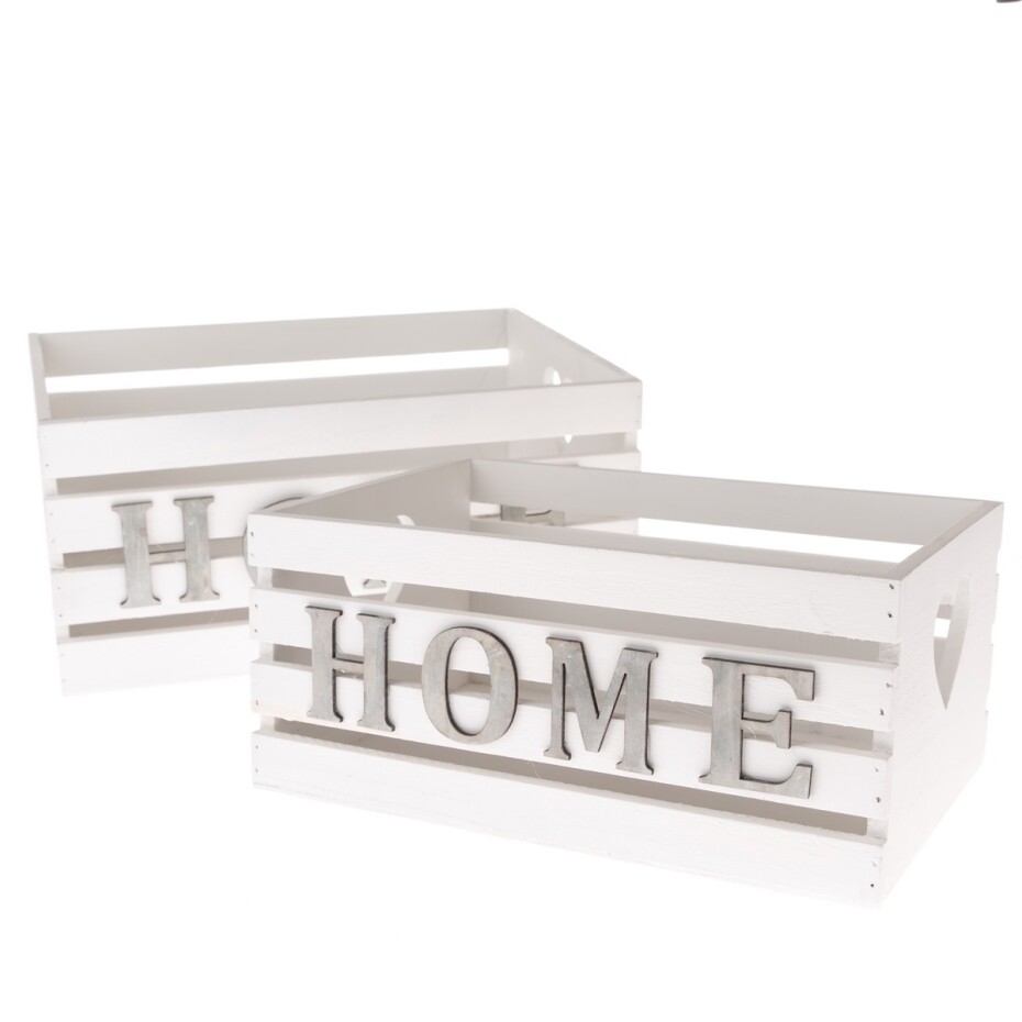 Sada dřevěných bedýnek Home, 2 ks, bílá - main (0)