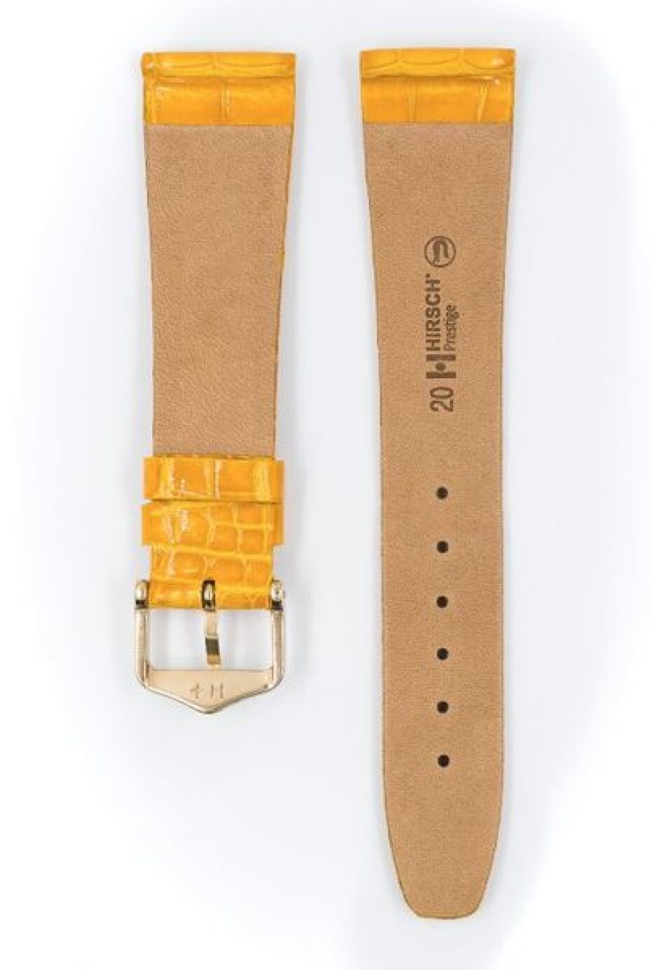 Řemínek Hirsch Prestige Alligator - žlutý, lesk - 19 mm - L – Standardní délka (doporučujeme) - 14 mm - Rose Gold - main (2)