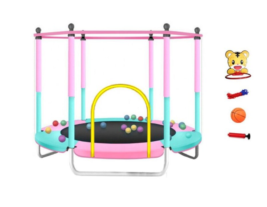 Sedco Dětská trampolína 122 cm s ochrannou sítí a vybavením - růžovo/modrá - main (0)
