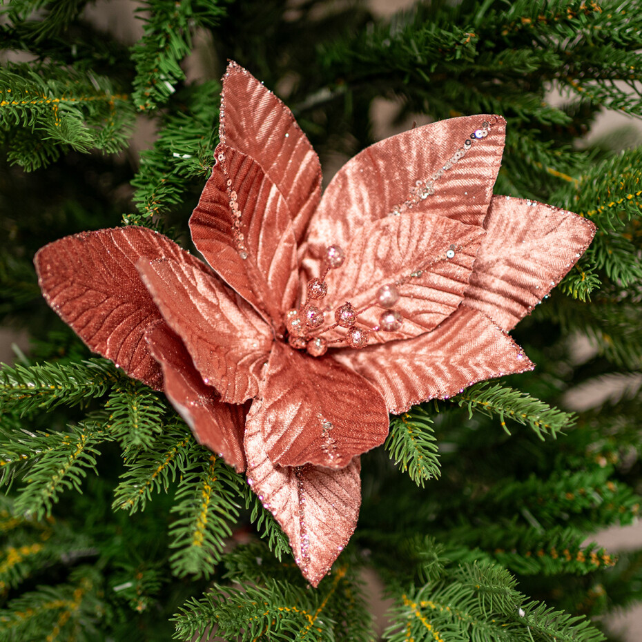Květ vánoční růže 30 cm, samet, růžová - main (1)