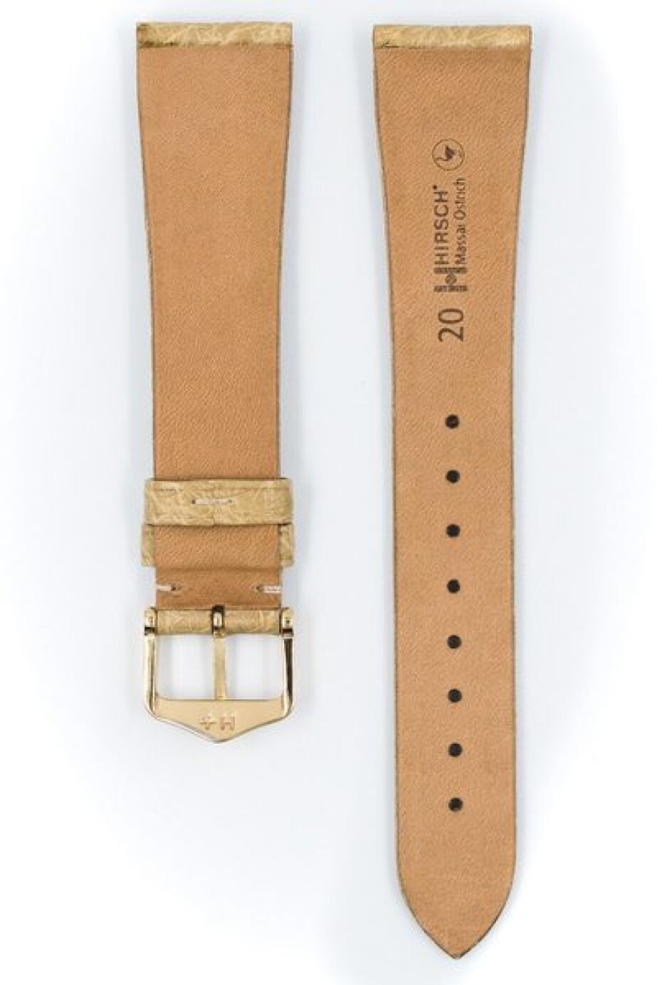 Řemínek Hirsch Massai Ostrich - béžový - 21 mm - L – Standardní délka (doporučujeme) - 18 mm - Zlatá - main (2)