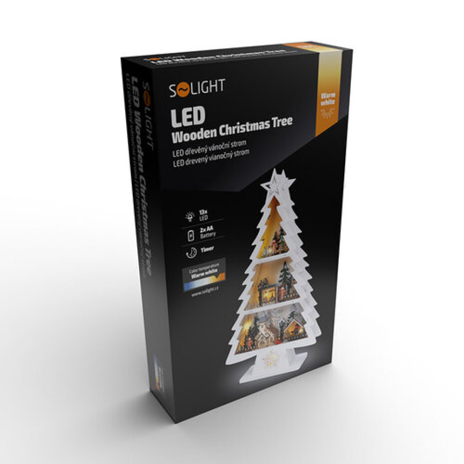 Solight LED dřevěný vánoční stromek s dekoracemi, 13x LED, 53 cm, 2x AA - main (5)
