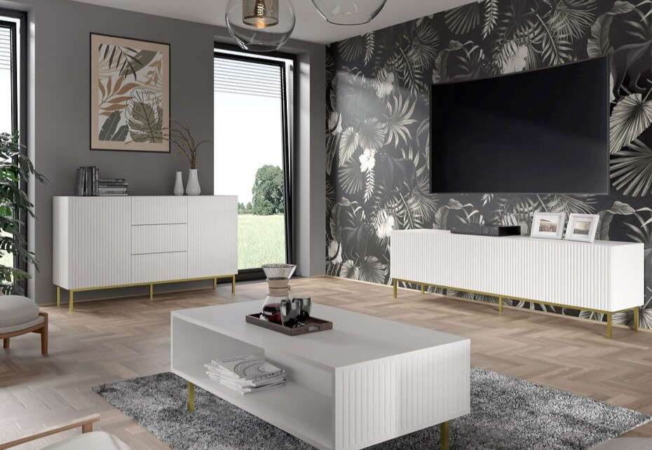 ARTBm Komoda RAVENNA B 3D3S 200 | bílá matná Provedení: Bílá matná / černá podnož - main (5)