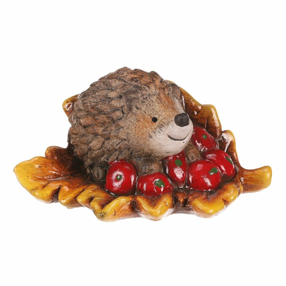 Ježek s červenými bobulemi na listu, keramika, 10 x 15 x 8 cm - main (0)