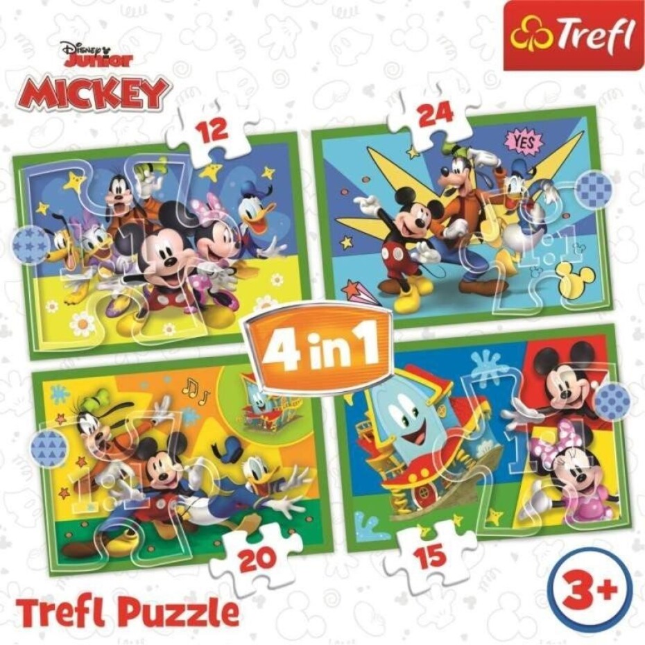 Trefl Puzzle Mickeyho klubík: S přáteli 4v1 (12,15,20,24 dílků) - main (0)