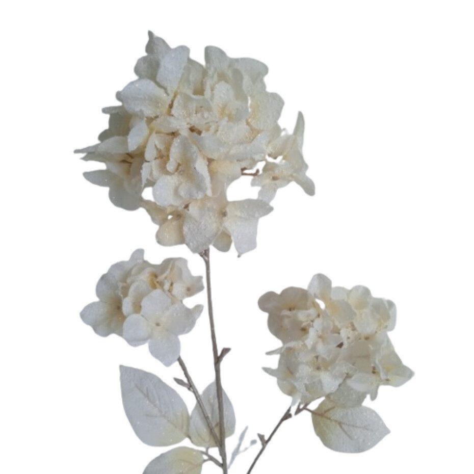 Umělá květina Hortenzie s glitrem krémová, 85 cm - main (1)