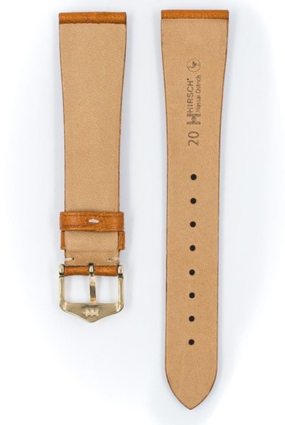 Řemínek Hirsch Massai Ostrich - zlatohnědý, bílé prošití - 21 mm - L – Standardní délka (doporučujeme) - 18 mm - Zlatá - main (2)