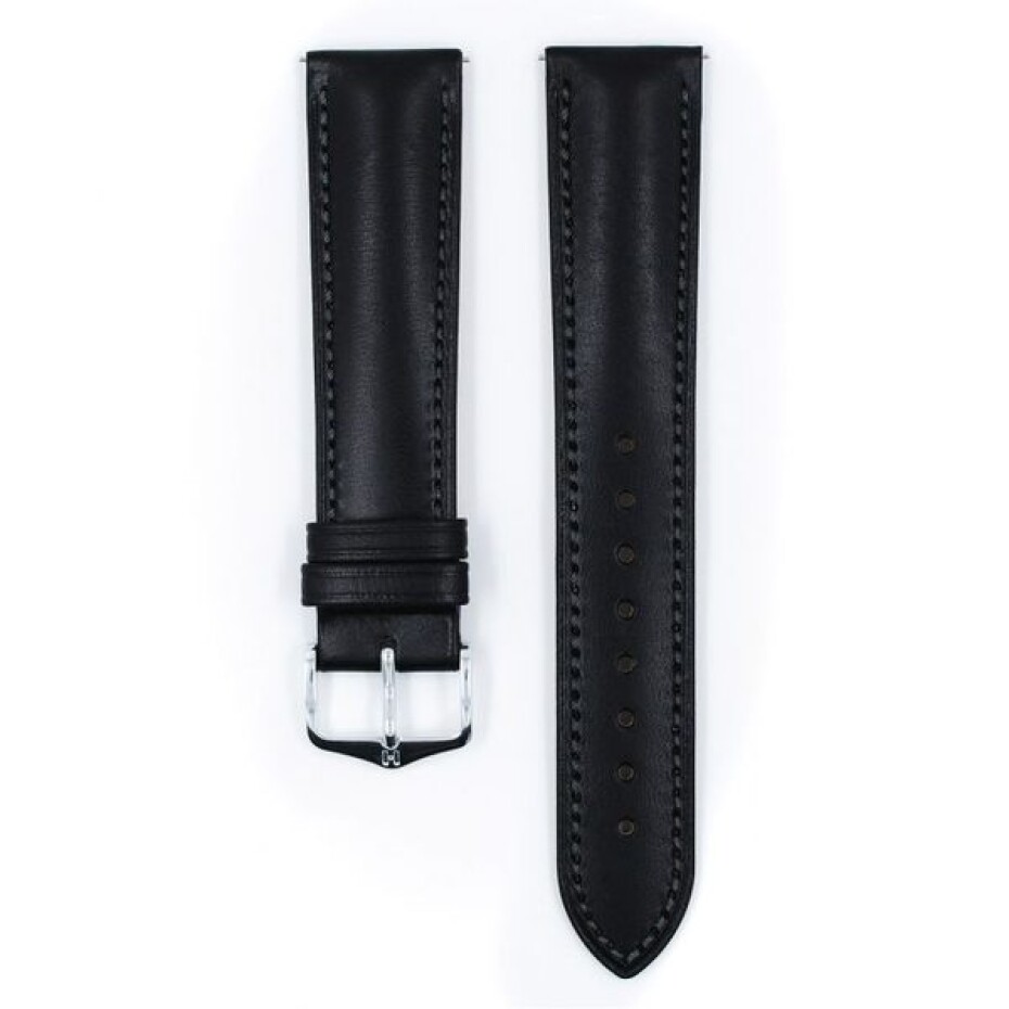 Řemínek Hirsch Kent - černý - 18 mm - L – Standardní délka (doporučujeme) - 16 mm - Stříbrná - main (1)