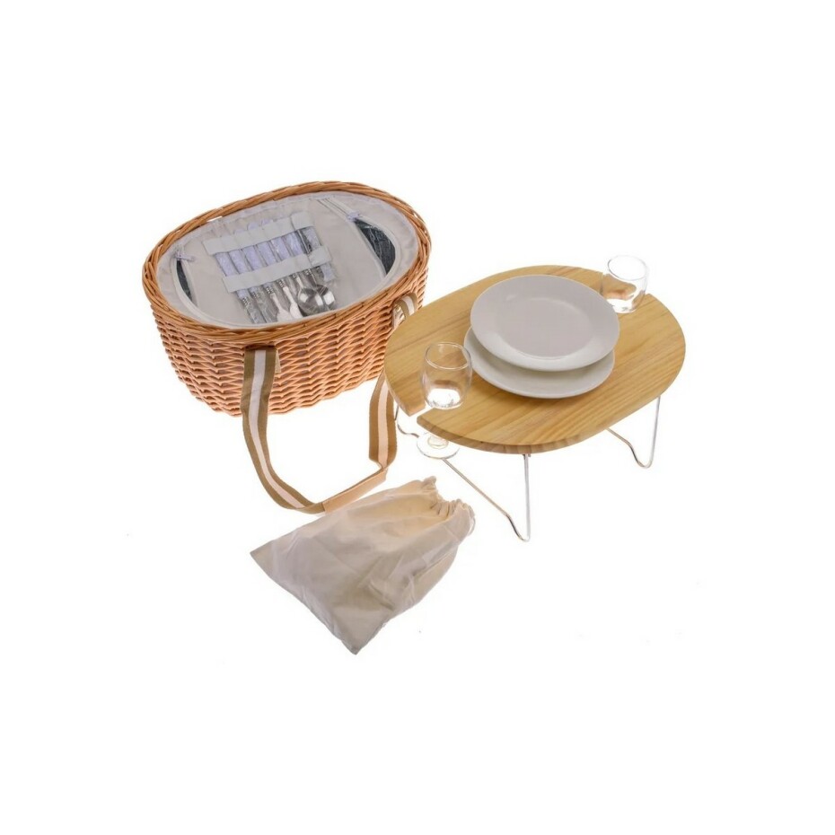 Proutěný piknikový koš s pevným víkem/stolem pro 2 osoby s termoboxem, 40 x 31 x 21 cm, 3 kg - main (0)