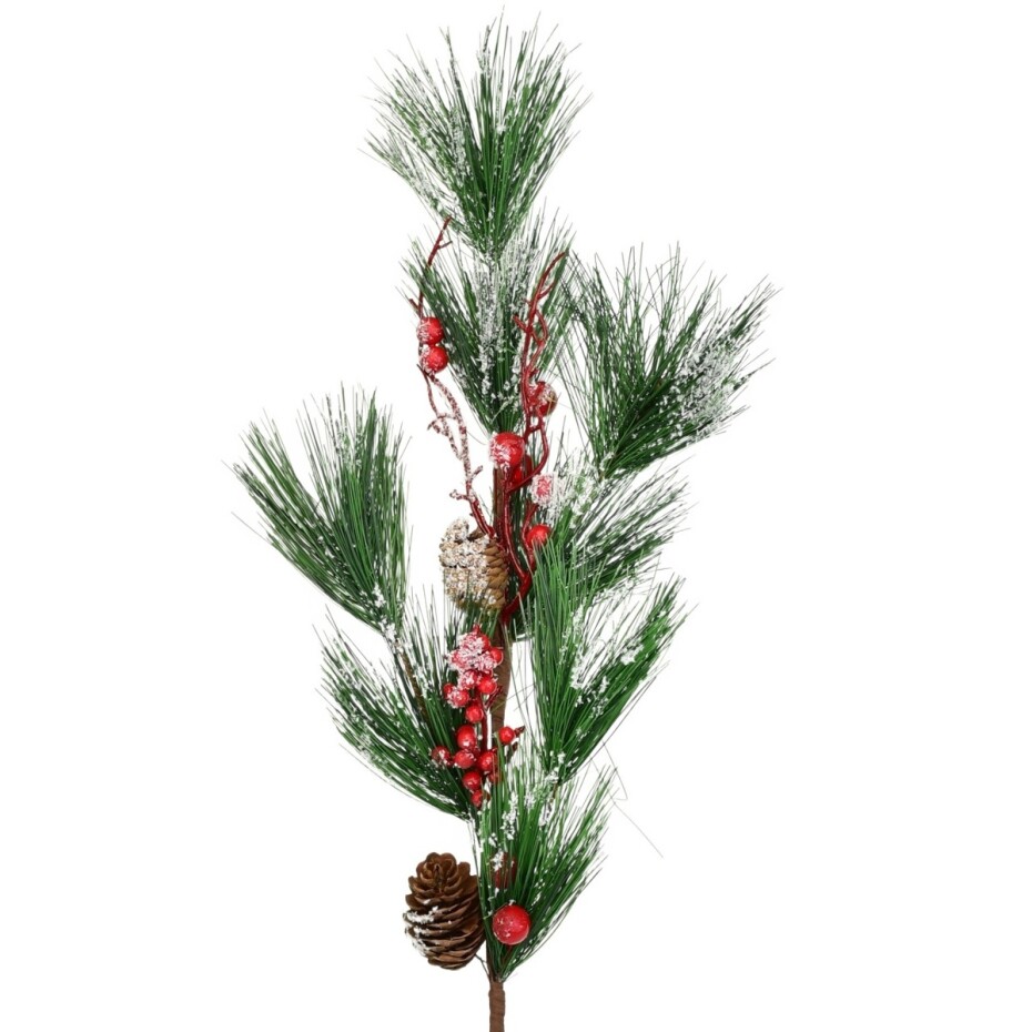 Umělá větvička borovice s dekorací, 75 cm - main (1)