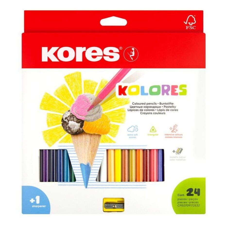 Kores Trojhranné pastelky KOLORES 3 mm s ořezávátkem 24 barev - main (0)