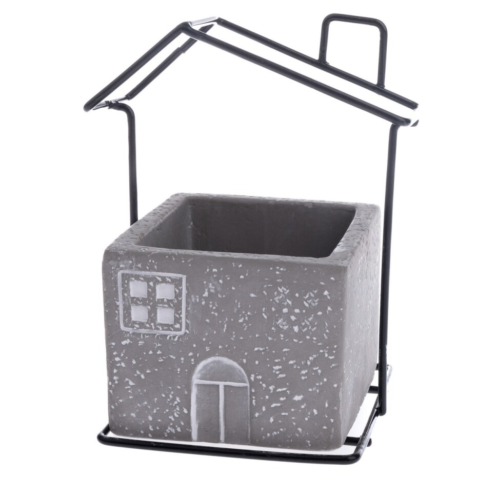 Betonový obal na květináč House šedá, 11 x 14 x 8,7 cm - main (0)