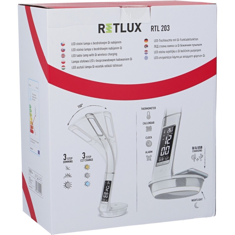 Retlux RTL 203 Stolní LED lampa s displejem a Qi dobíjením bílá, 6 W - main (12)